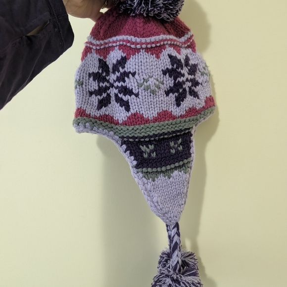 Cozy Knit Snowflake Hat - Pink and Purple - Picture 2 of 6